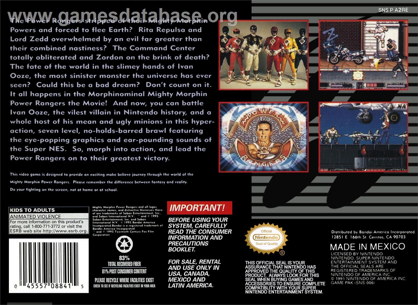 Mighty Morphin Power Rangers - The Movie - Nintendo SNES - Artwork - Box Back