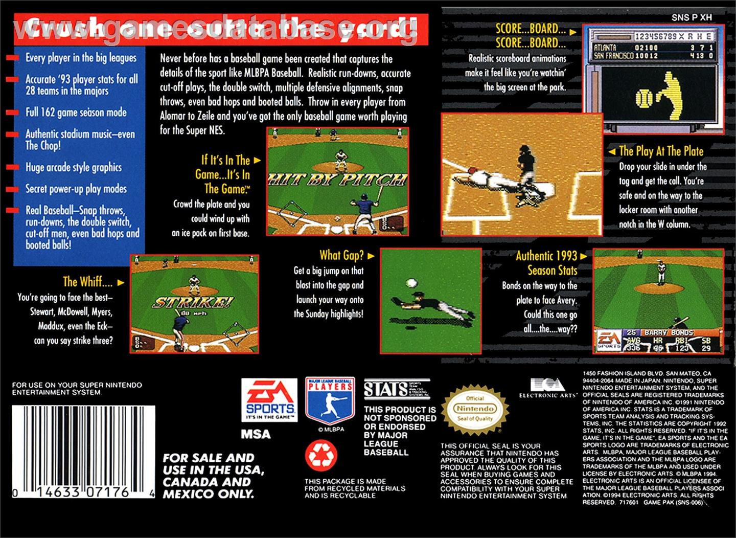 Mlbpa Baseball - Nintendo SNES - Artwork - Box Back