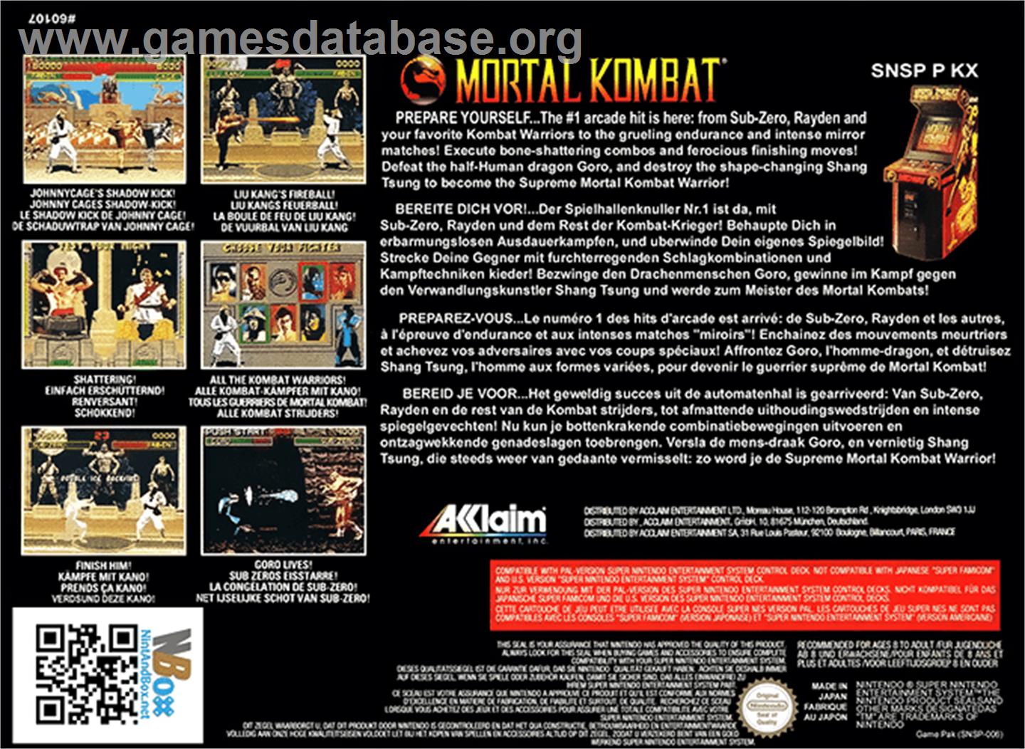 Mortal Kombat - Nintendo SNES - Artwork - Box Back