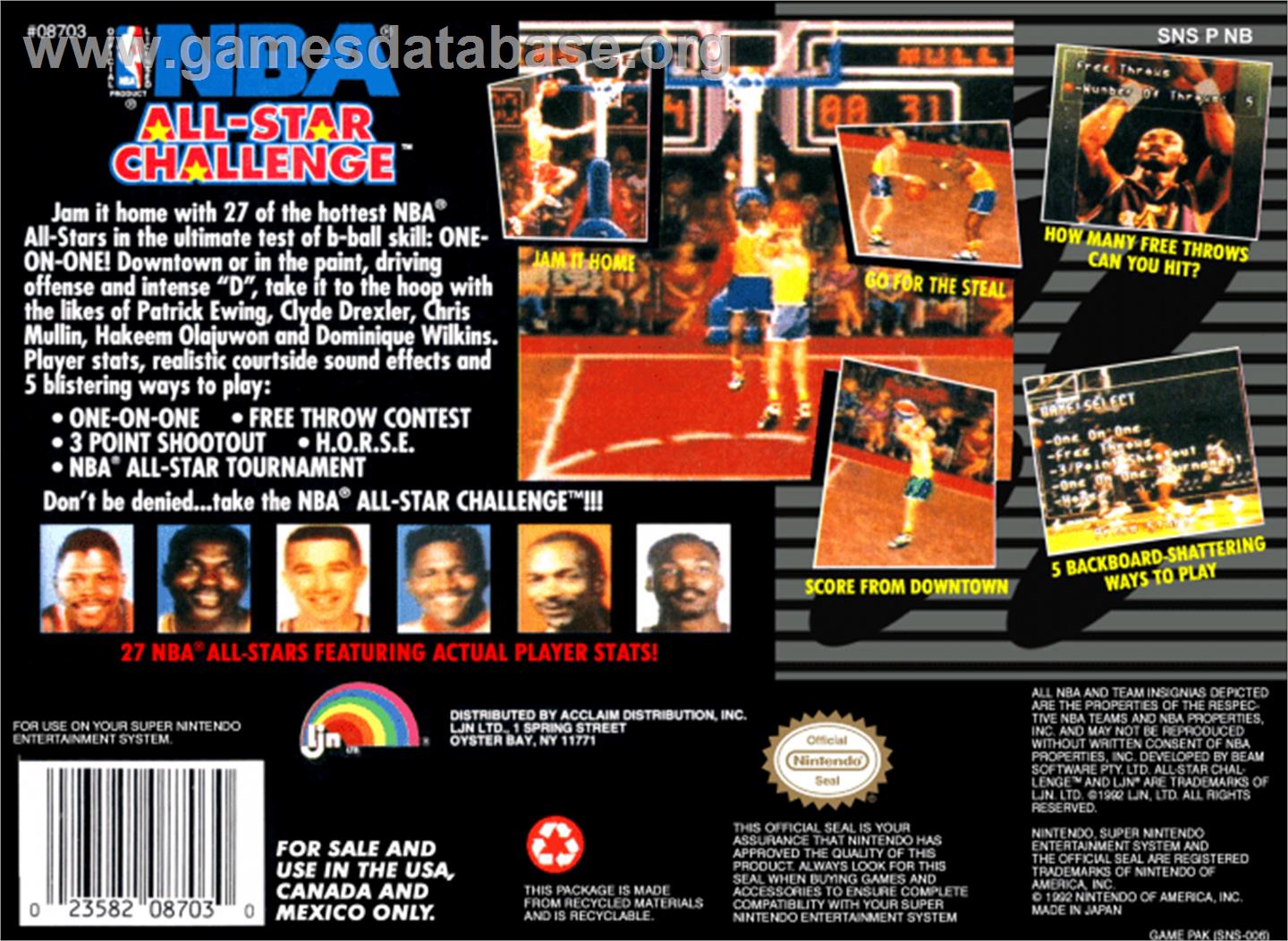 NBA All-Star Challenge - Nintendo SNES - Artwork - Box Back