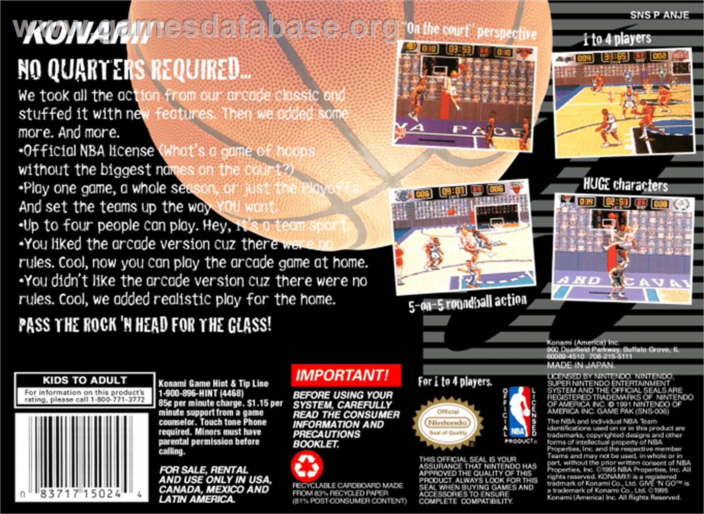 NBA Give 'n Go - Nintendo SNES - Artwork - Box Back