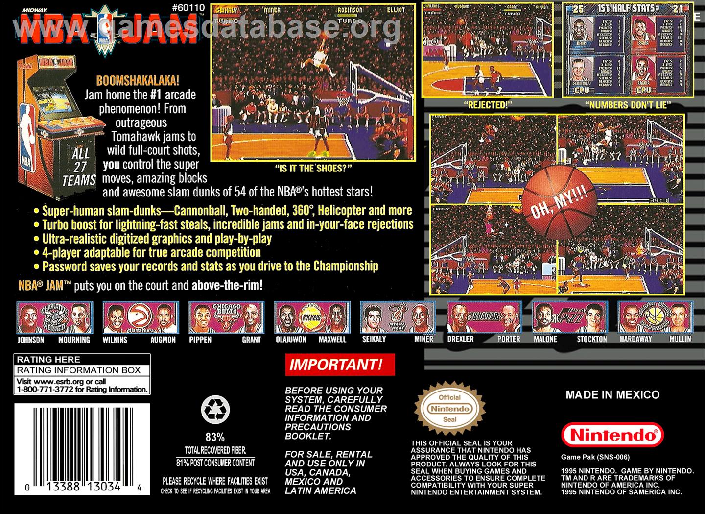 NBA Jam - Nintendo SNES - Artwork - Box Back