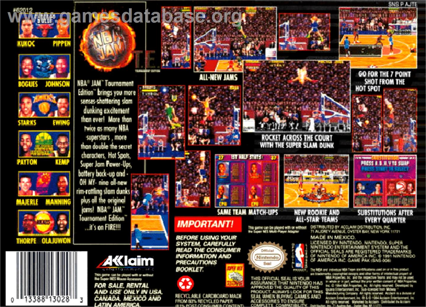 NBA Jam Tournament Edition - Nintendo SNES - Artwork - Box Back