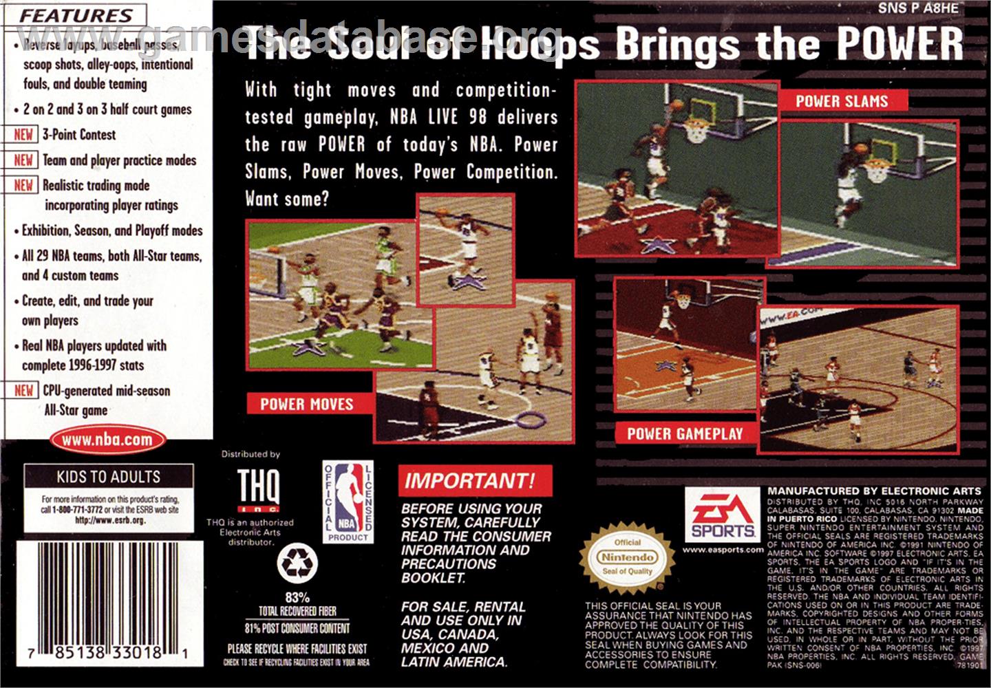 NBA Live '98 - Nintendo SNES - Artwork - Box Back
