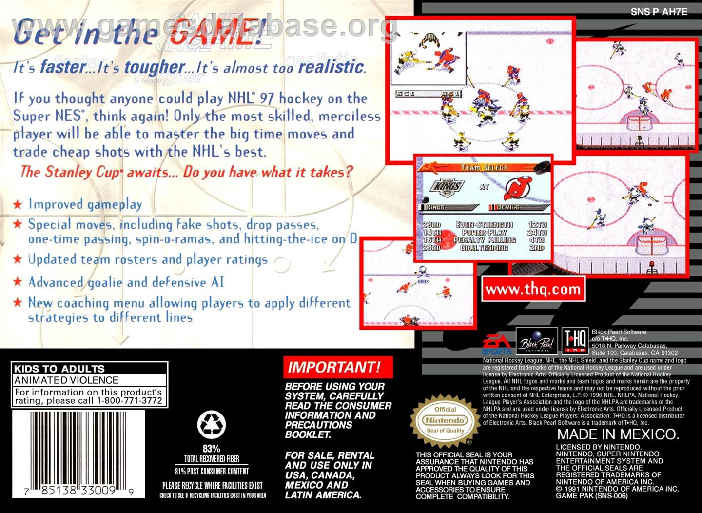 NHL 97 - Nintendo SNES - Artwork - Box Back