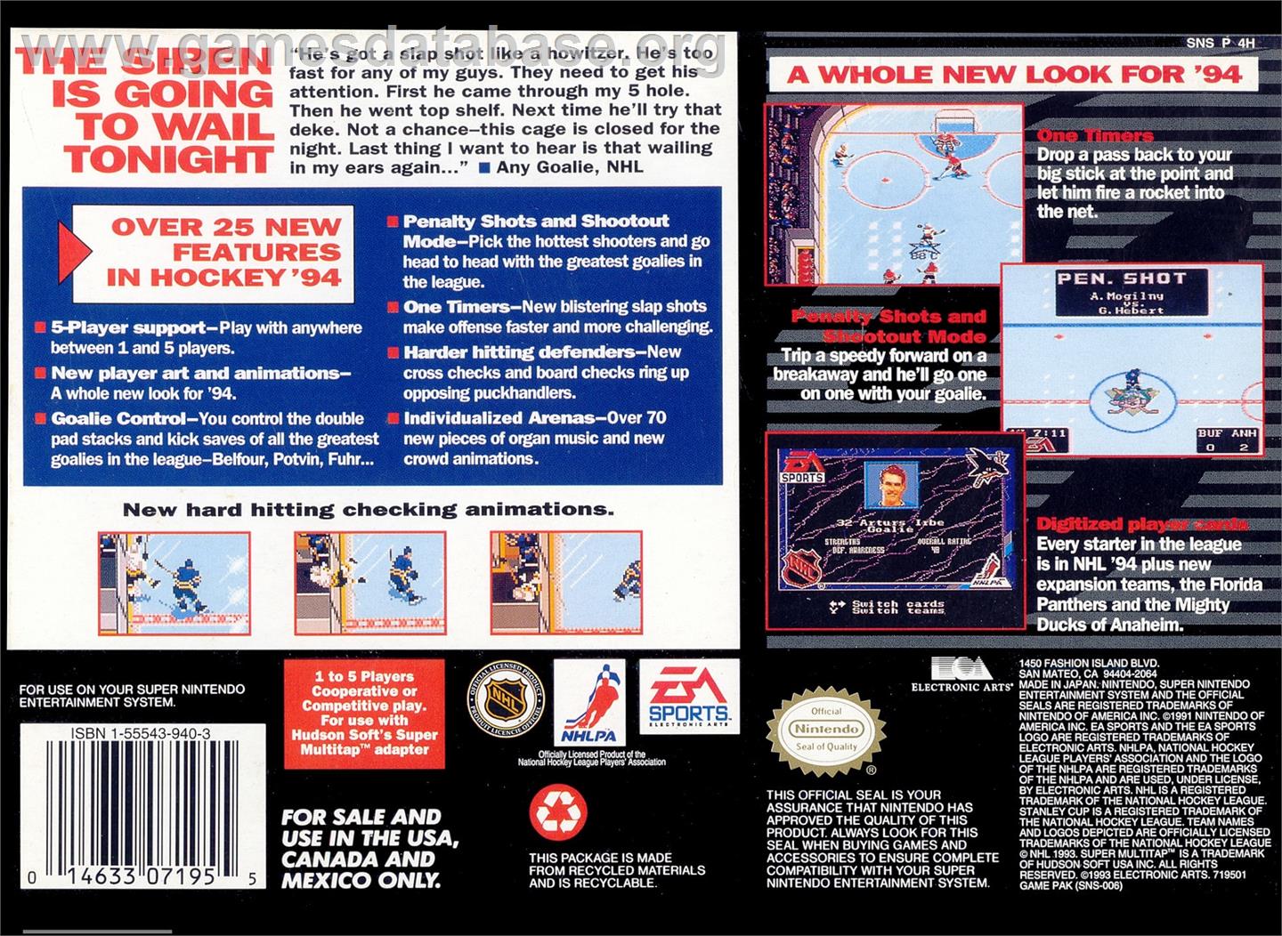 NHL Hockey '94 - Nintendo SNES - Artwork - Box Back