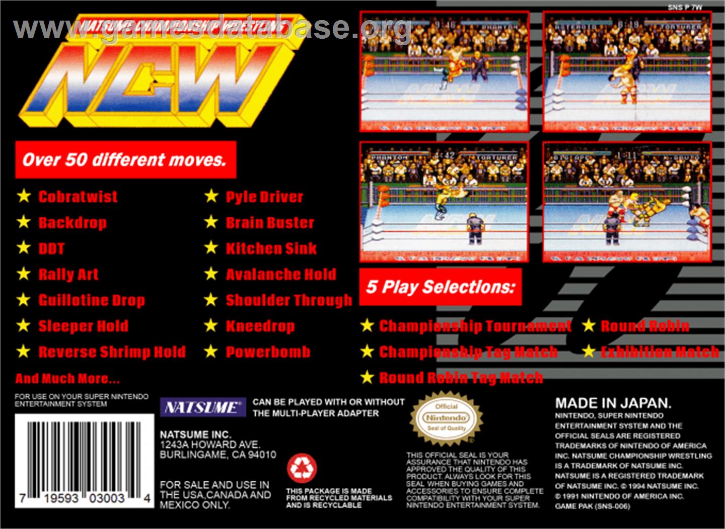 Natsume Championship Wrestling - Nintendo SNES - Artwork - Box Back