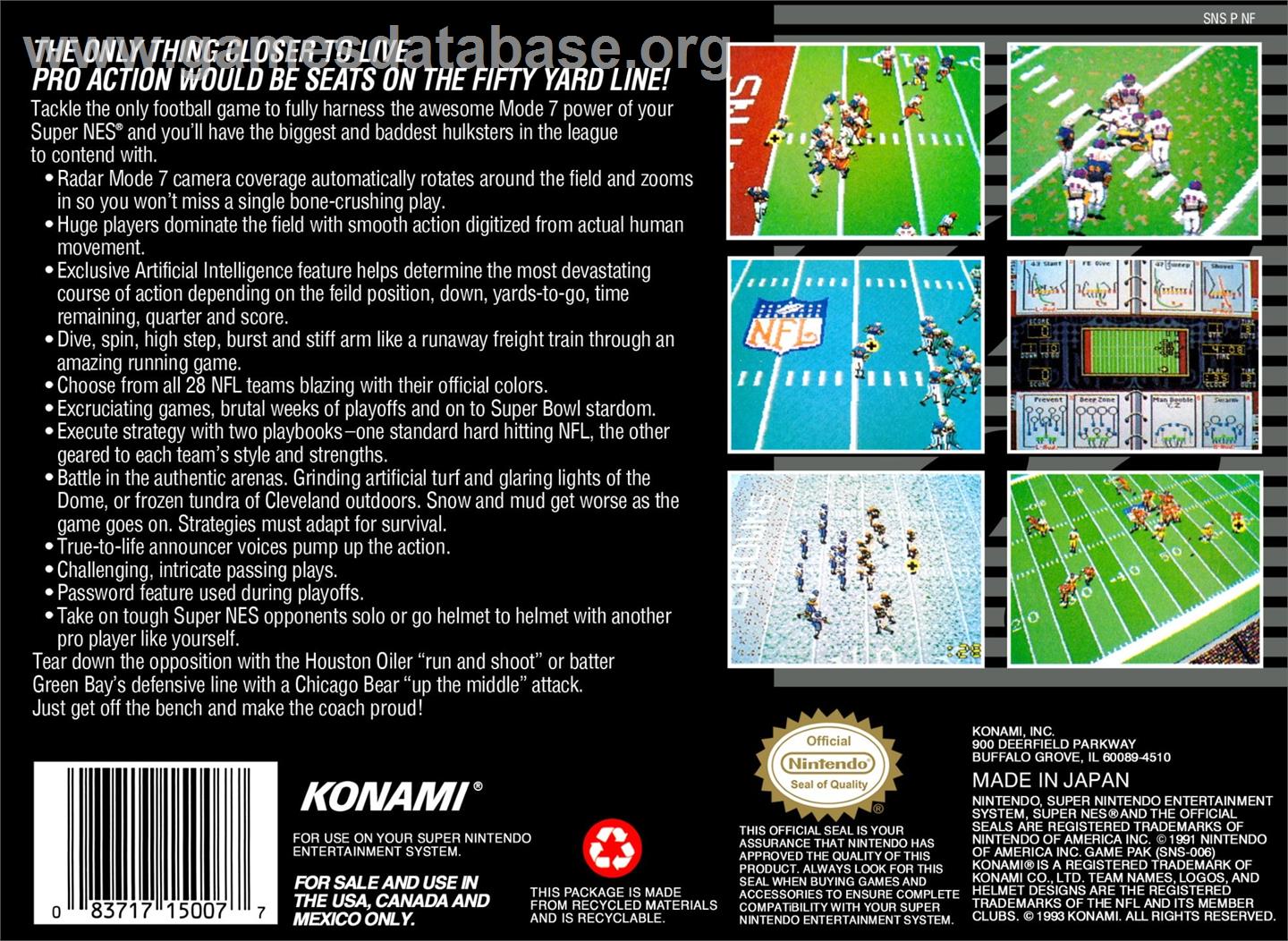 Nfl Football - Nintendo SNES - Artwork - Box Back