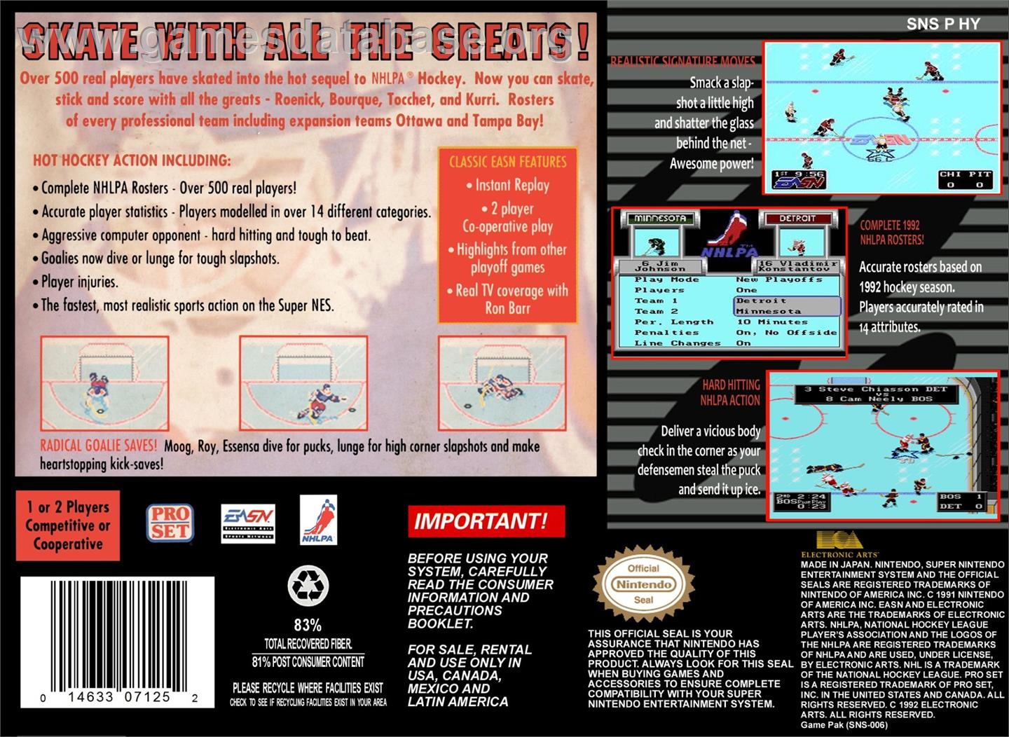 Nhlpa Hockey 93 - Nintendo SNES - Artwork - Box Back