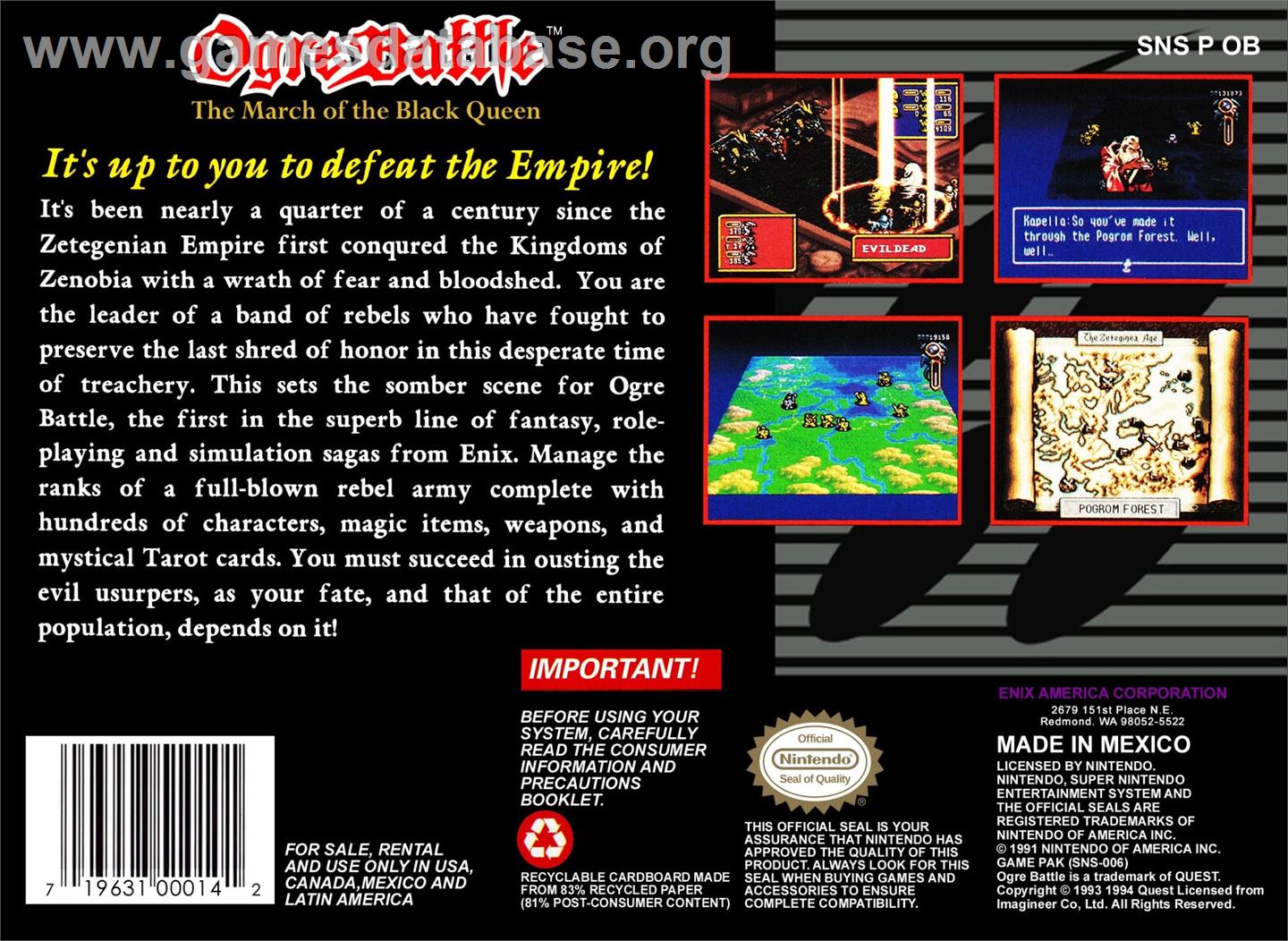 Ogre Battle - The March Of The Black Queen - Nintendo SNES - Artwork - Box Back