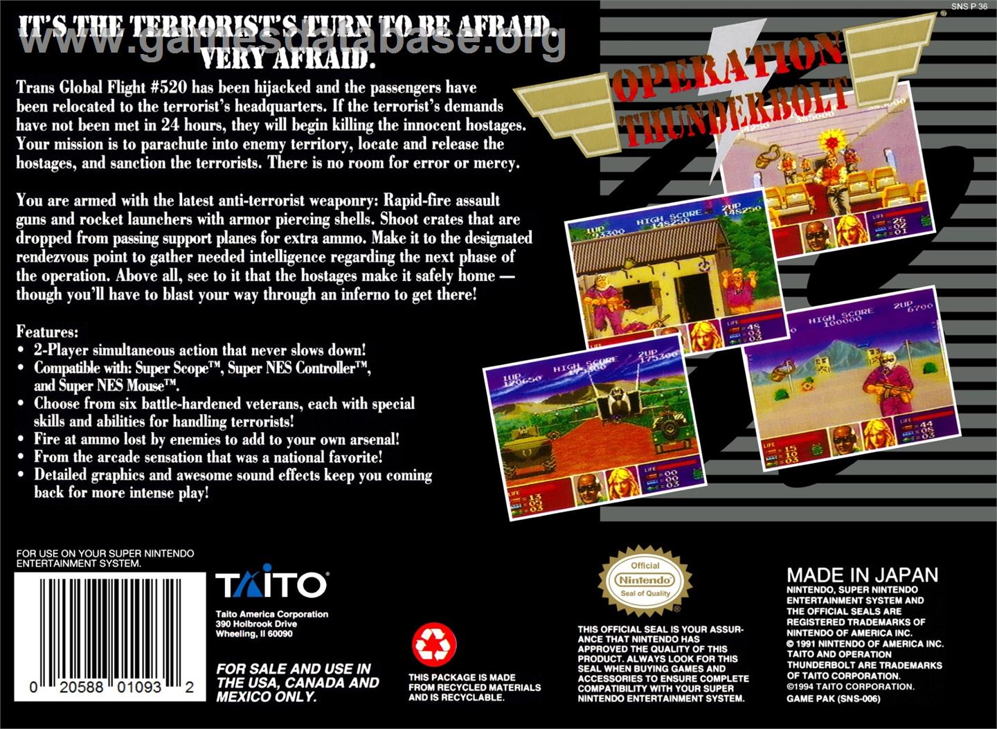 Operation Thunderbolt - Nintendo SNES - Artwork - Box Back