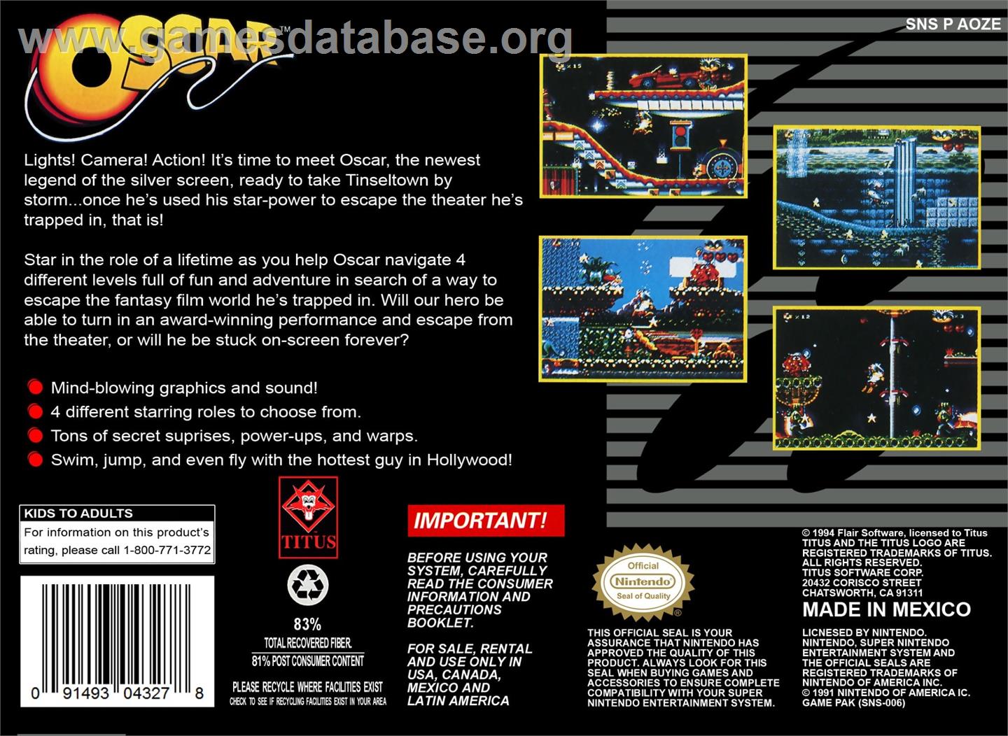 Oscar - Nintendo SNES - Artwork - Box Back