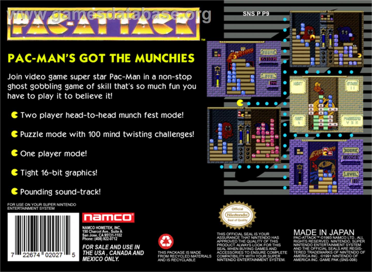 Pac-Attack - Nintendo SNES - Artwork - Box Back