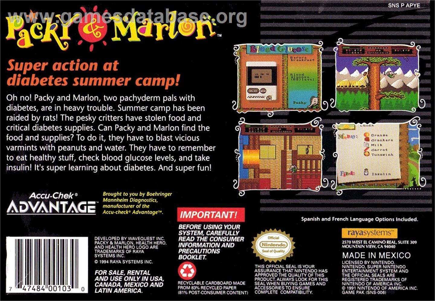 Packy And Marlon - Nintendo SNES - Artwork - Box Back