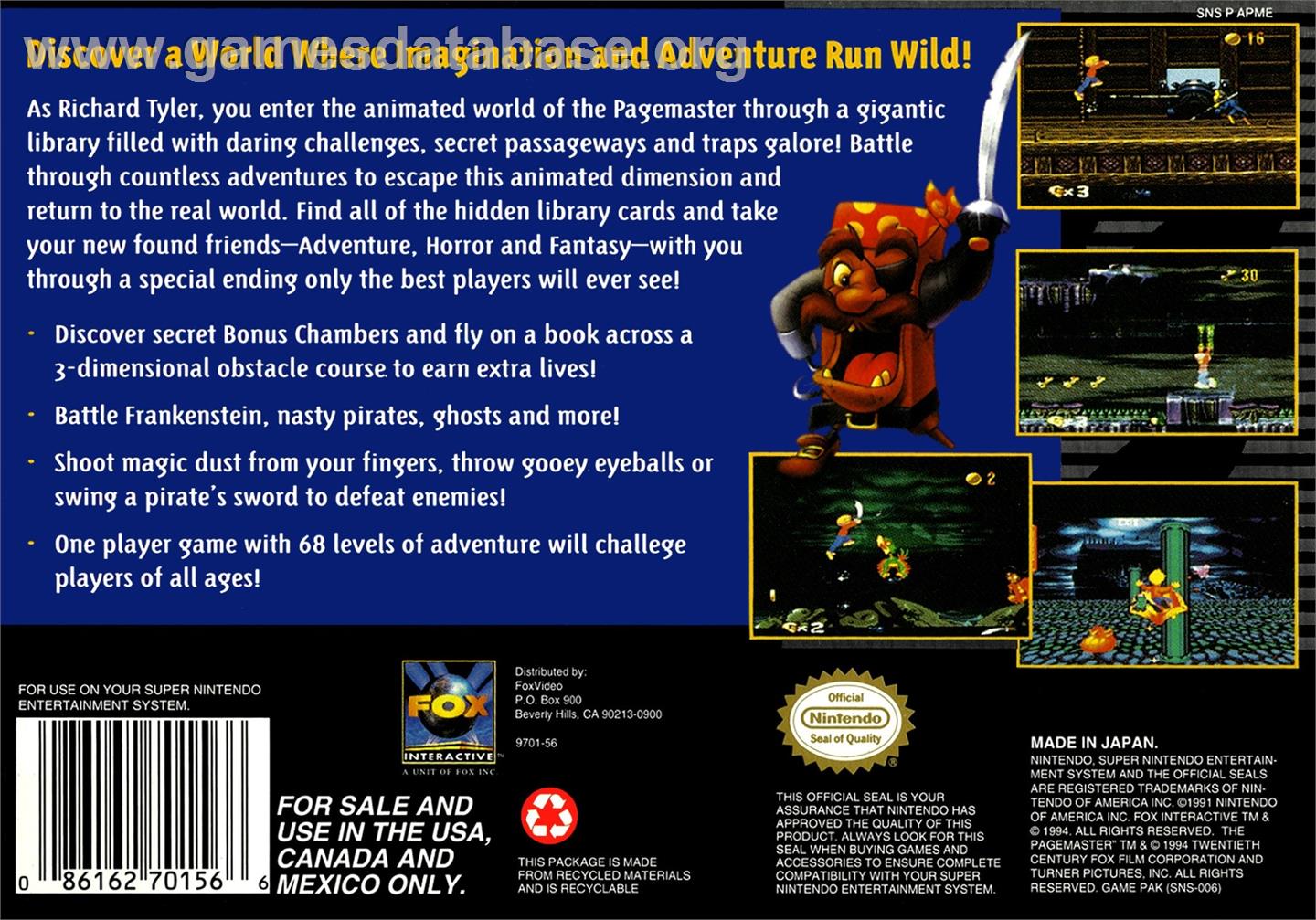 Pagemaster, The - Nintendo SNES - Artwork - Box Back