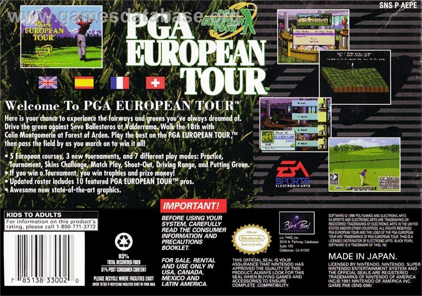 Pga European Tour - Nintendo SNES - Artwork - Box Back