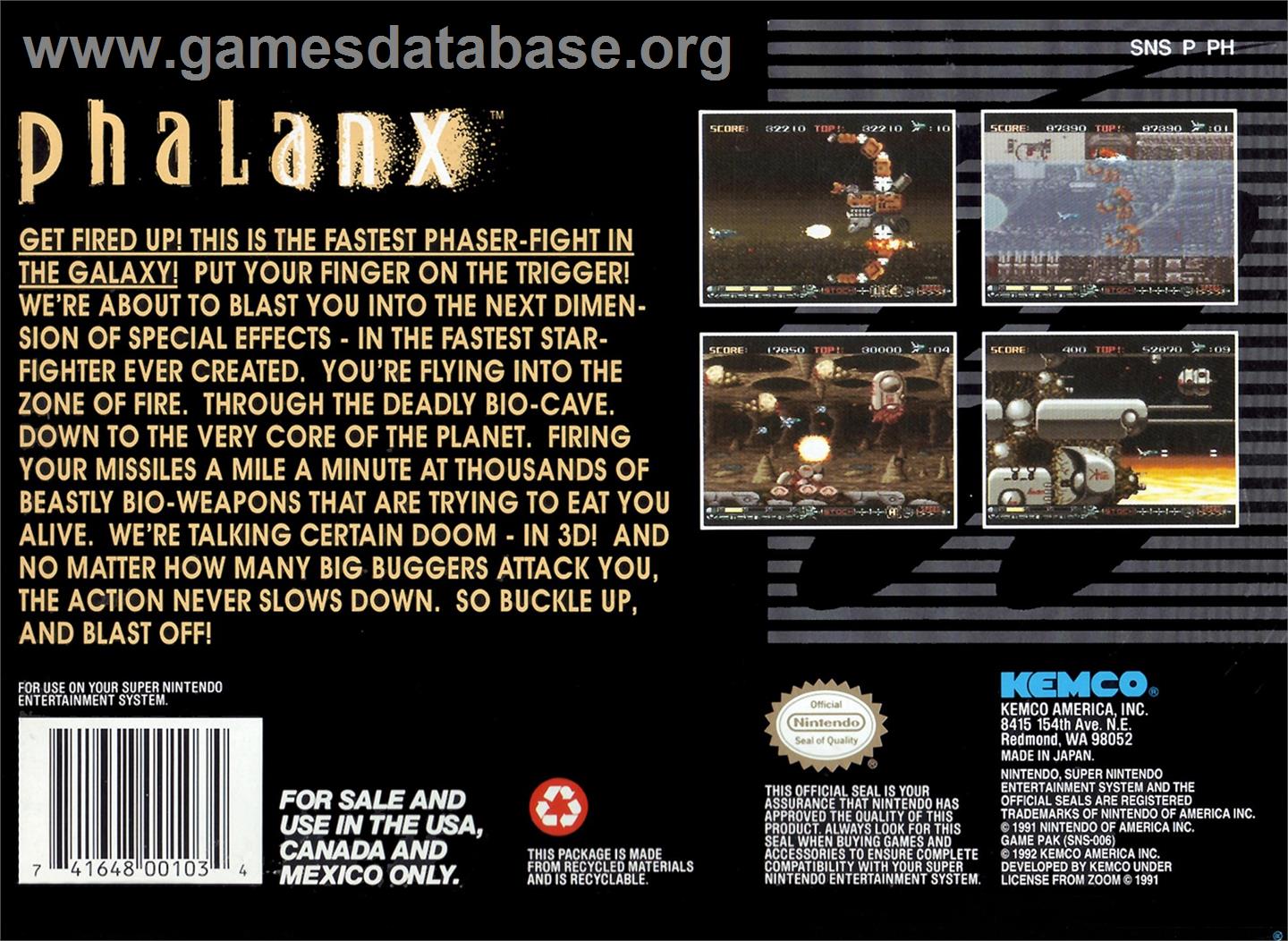Phalanx - Nintendo SNES - Artwork - Box Back