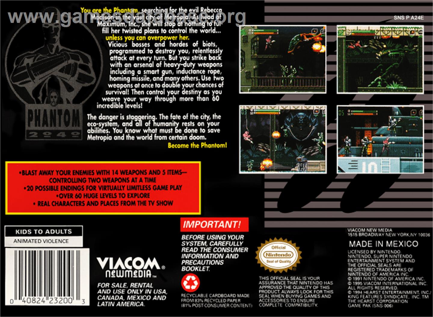 Phantom 2040 - Nintendo SNES - Artwork - Box Back