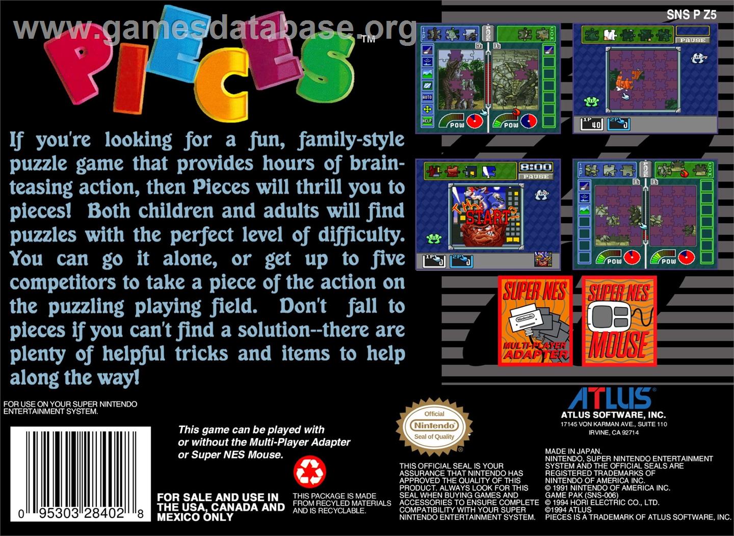 Pieces - Nintendo SNES - Artwork - Box Back