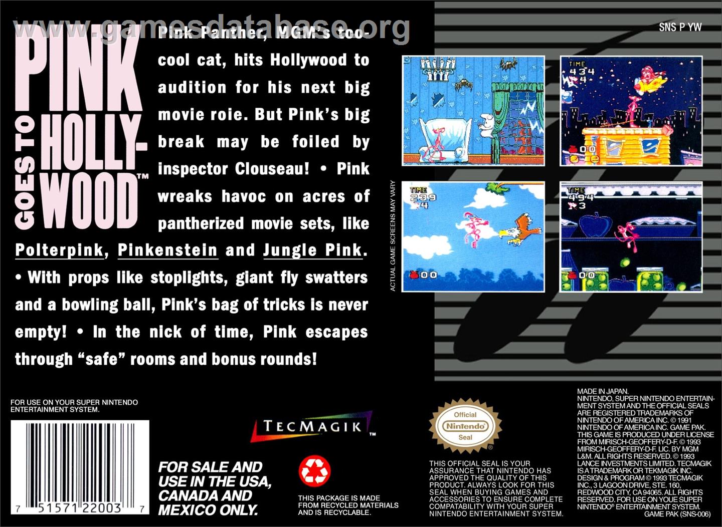 Pink Goes To Hollywood - Nintendo SNES - Artwork - Box Back