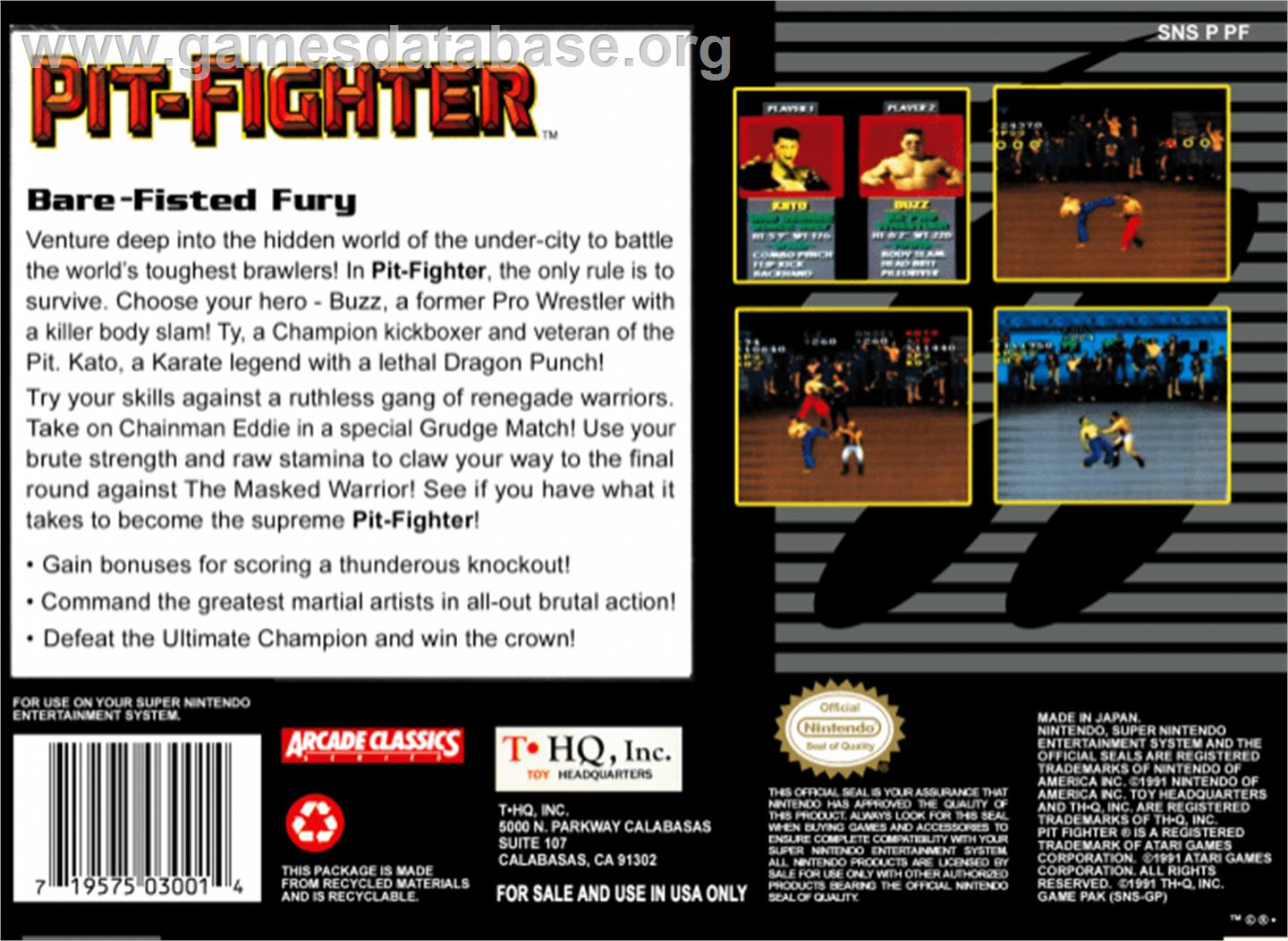 Pit-Fighter - Nintendo SNES - Artwork - Box Back