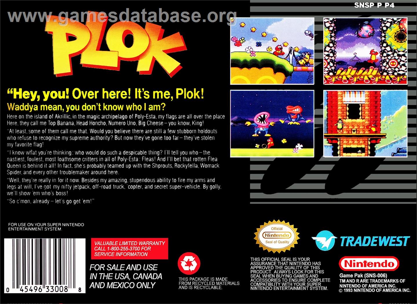 Plok - Nintendo SNES - Artwork - Box Back