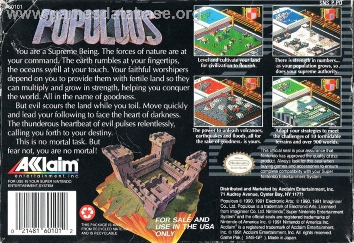 Populous - Nintendo SNES - Artwork - Box Back