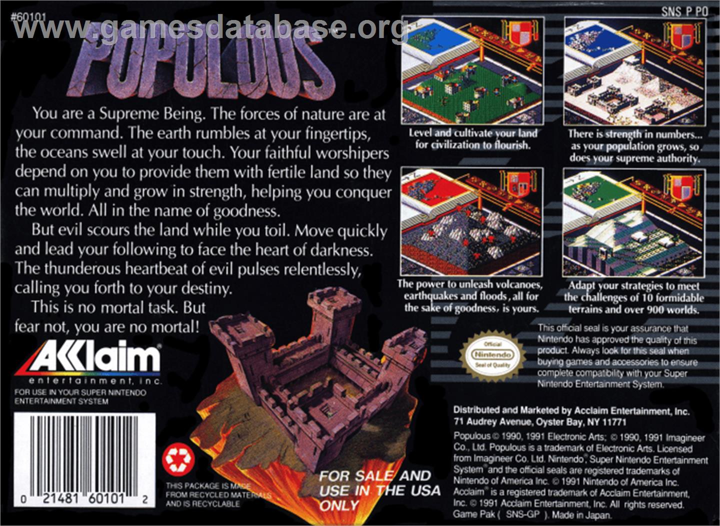 Populous - Nintendo SNES - Artwork - Box Back
