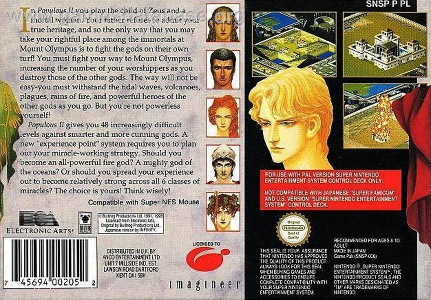 Populous II: Trials of the Olympian Gods - Nintendo SNES - Artwork - Box Back