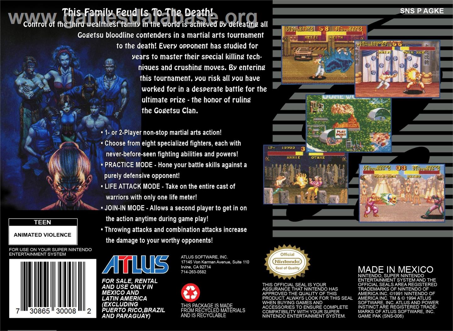Power Instinct - Nintendo SNES - Artwork - Box Back