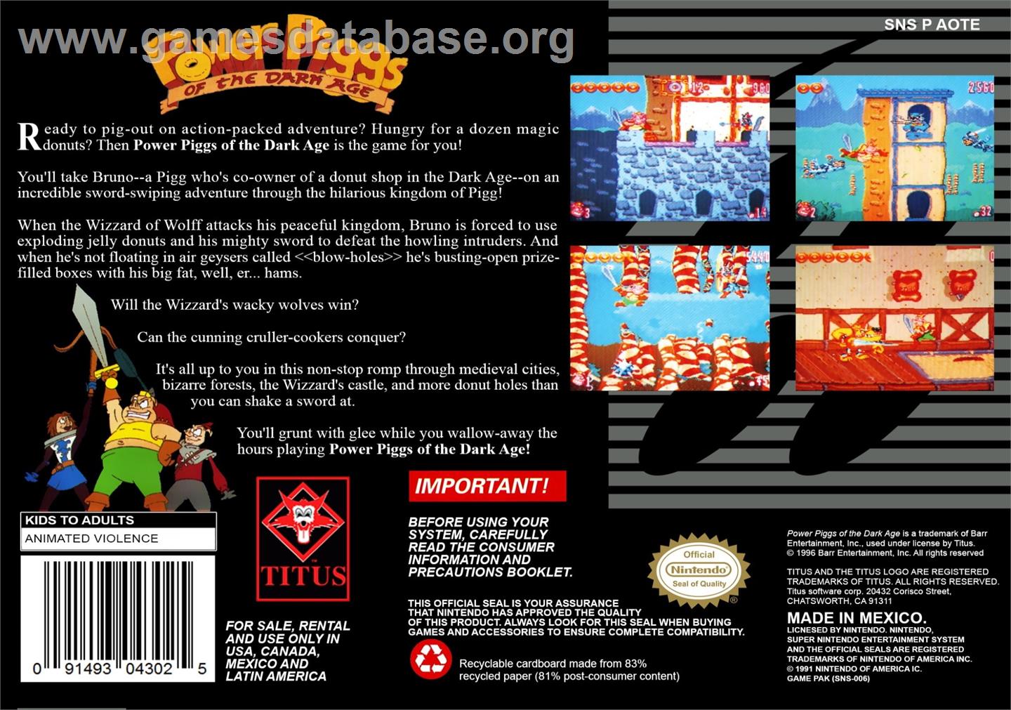 Power Piggs Of The Dark Age - Nintendo SNES - Artwork - Box Back