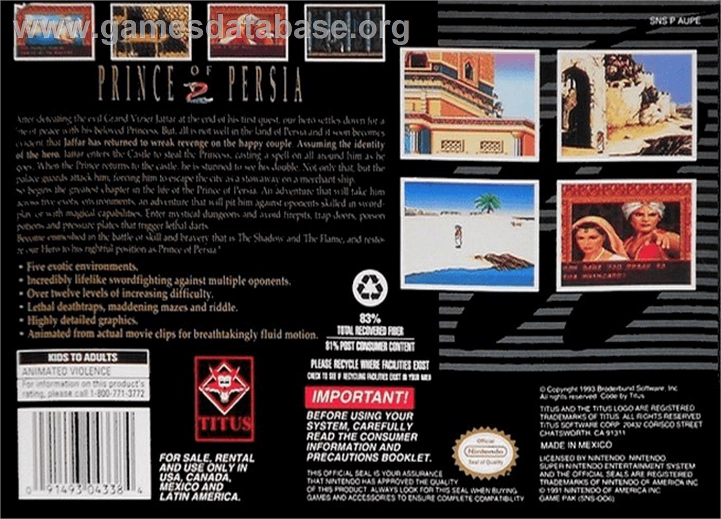 Prince of Persia 2: The Shadow & The Flame - Nintendo SNES - Artwork - Box Back