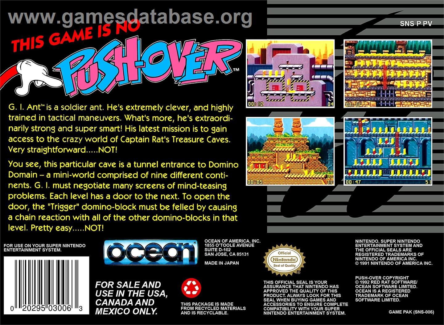 Push-over - Nintendo SNES - Artwork - Box Back