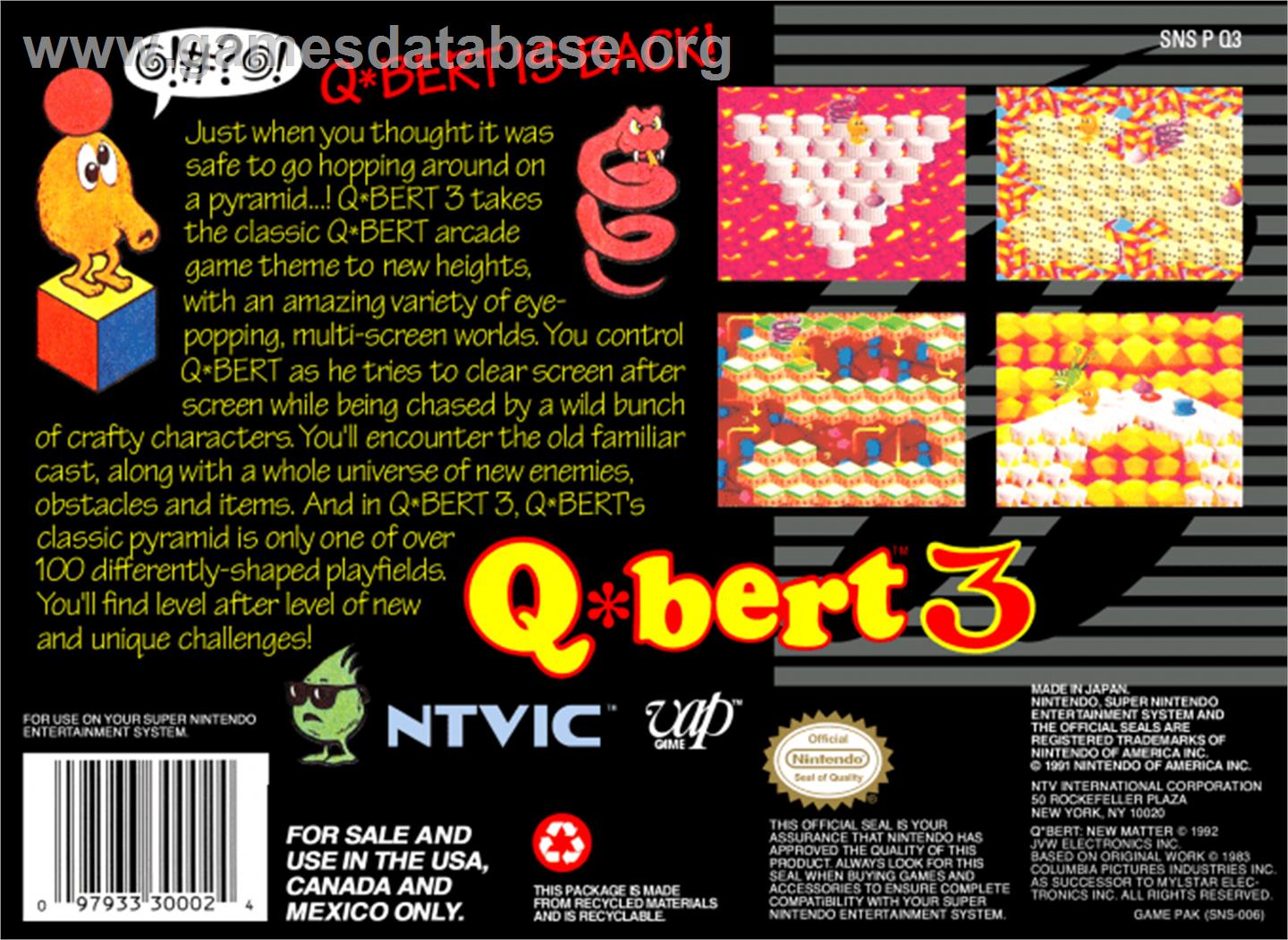 Q*Bert 3 - Nintendo SNES - Artwork - Box Back