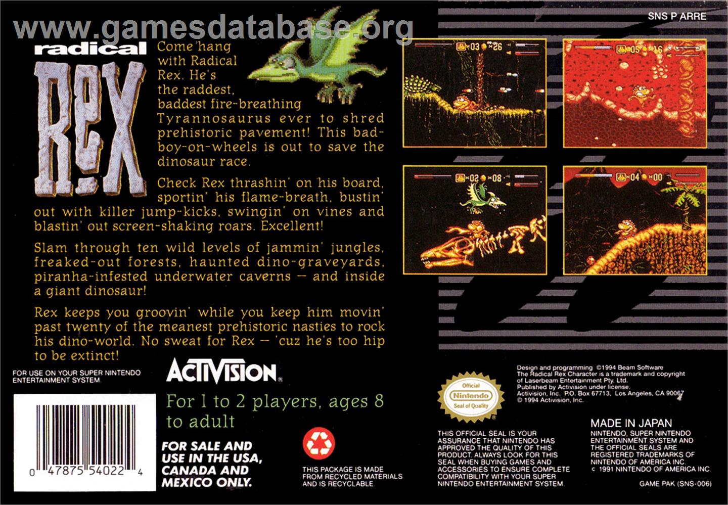 Radical Rex - Nintendo SNES - Artwork - Box Back