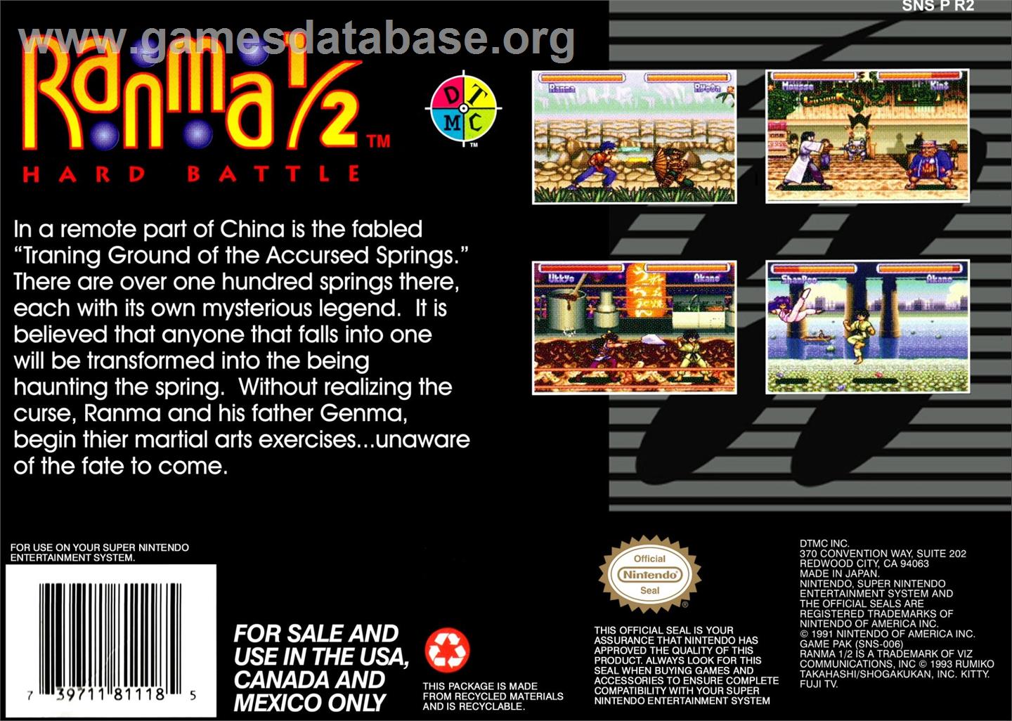 Ranma 1/2 - Hard Battle - Nintendo SNES - Artwork - Box Back