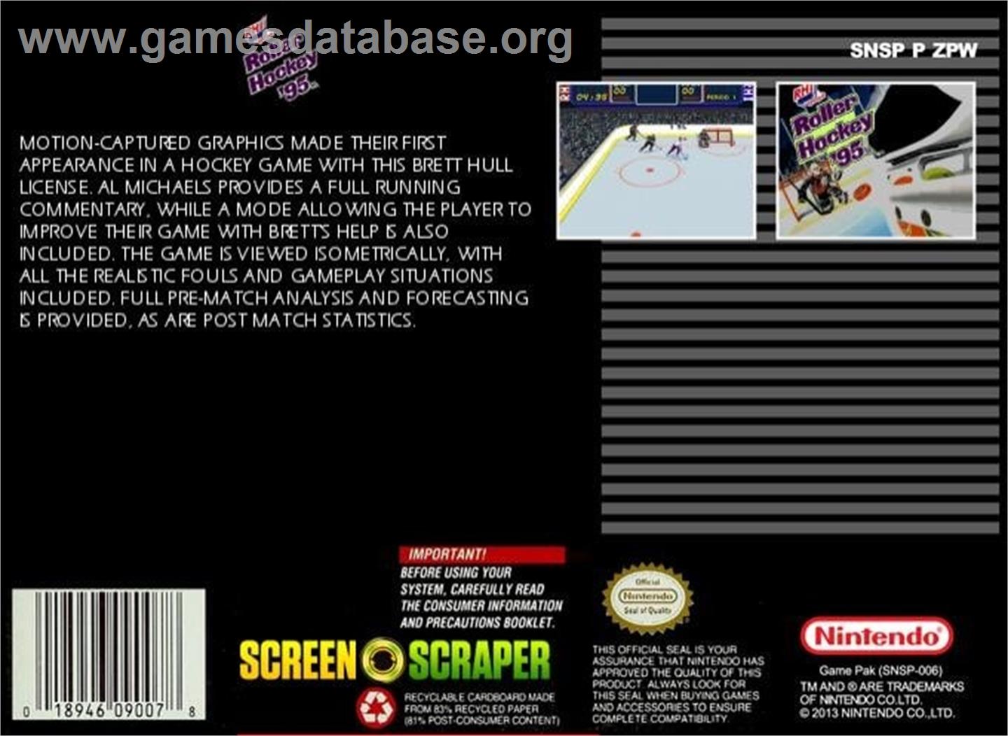 Rhi Roller Hockey '95 - Nintendo SNES - Artwork - Box Back