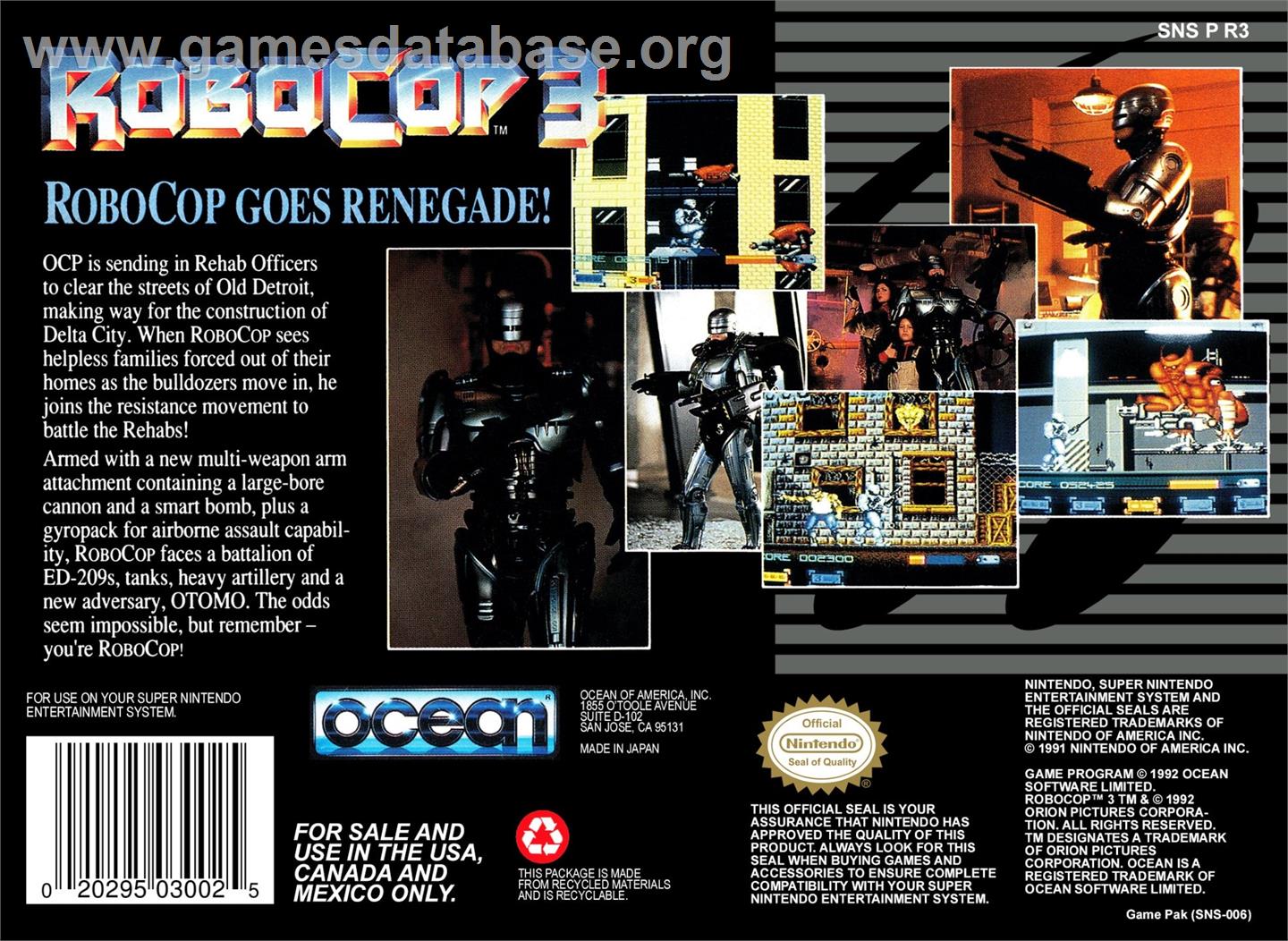 Robocop 3 - Nintendo SNES - Artwork - Box Back