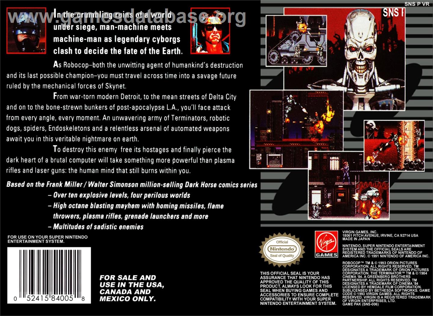 Robocop Vs Terminator - Nintendo SNES - Artwork - Box Back