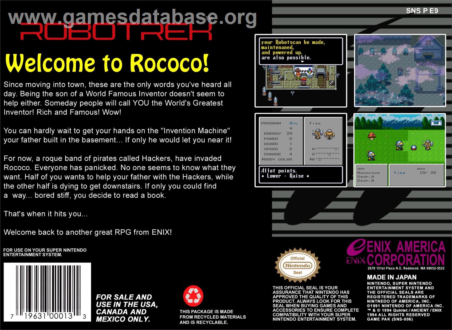 Robotrek - Nintendo SNES - Artwork - Box Back