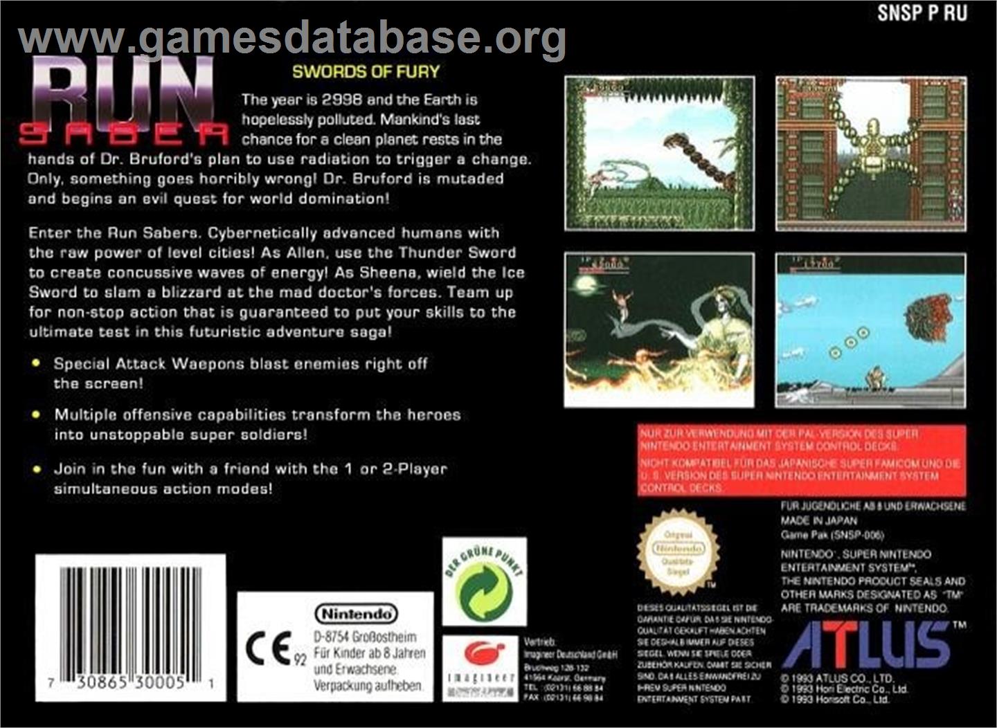 Run Saber - Nintendo SNES - Artwork - Box Back