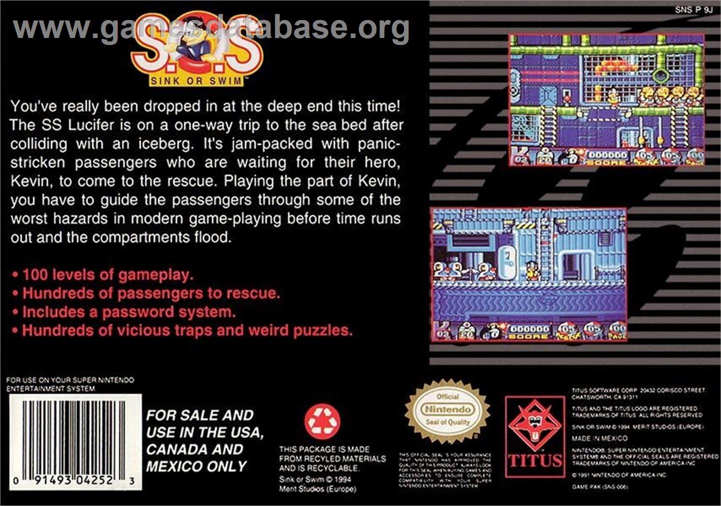 S.o.s. - Sink Or Swim - Nintendo SNES - Artwork - Box Back