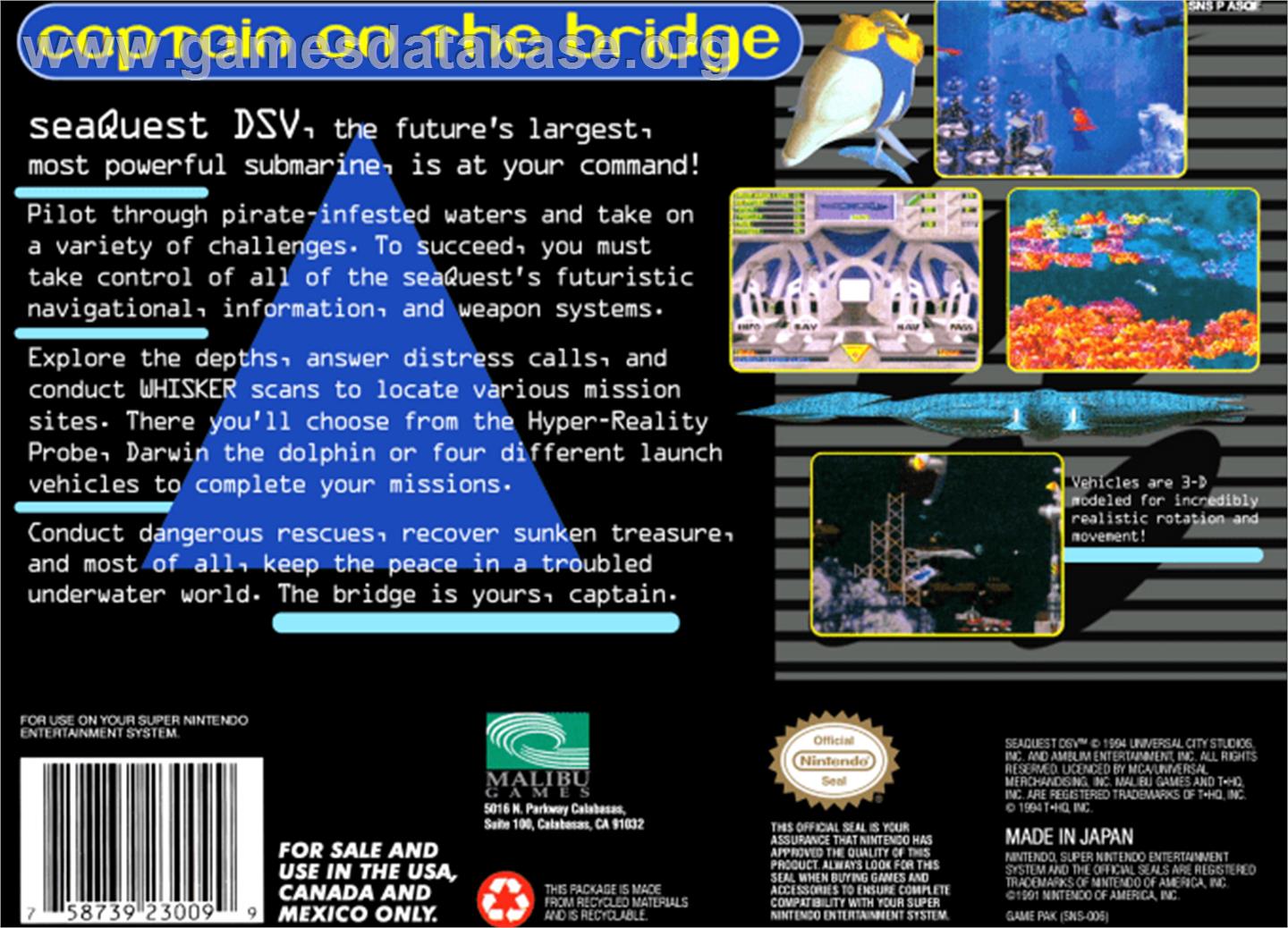 SeaQuest DSV - Nintendo SNES - Artwork - Box Back