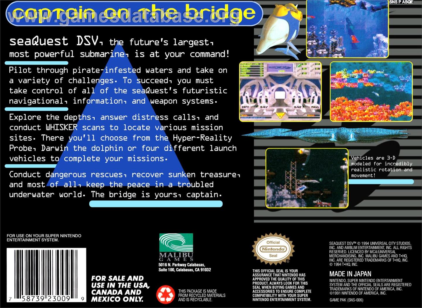 Seaquest Dsv - Nintendo SNES - Artwork - Box Back