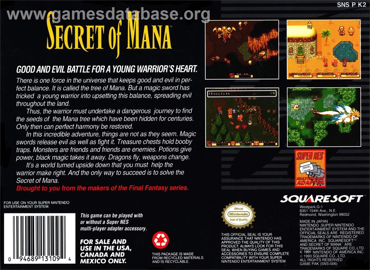 Secret Of Mana - Nintendo SNES - Artwork - Box Back