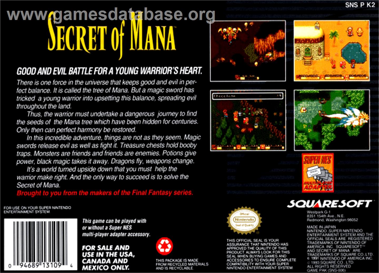 Secret of the Stars - Nintendo SNES - Artwork - Box Back