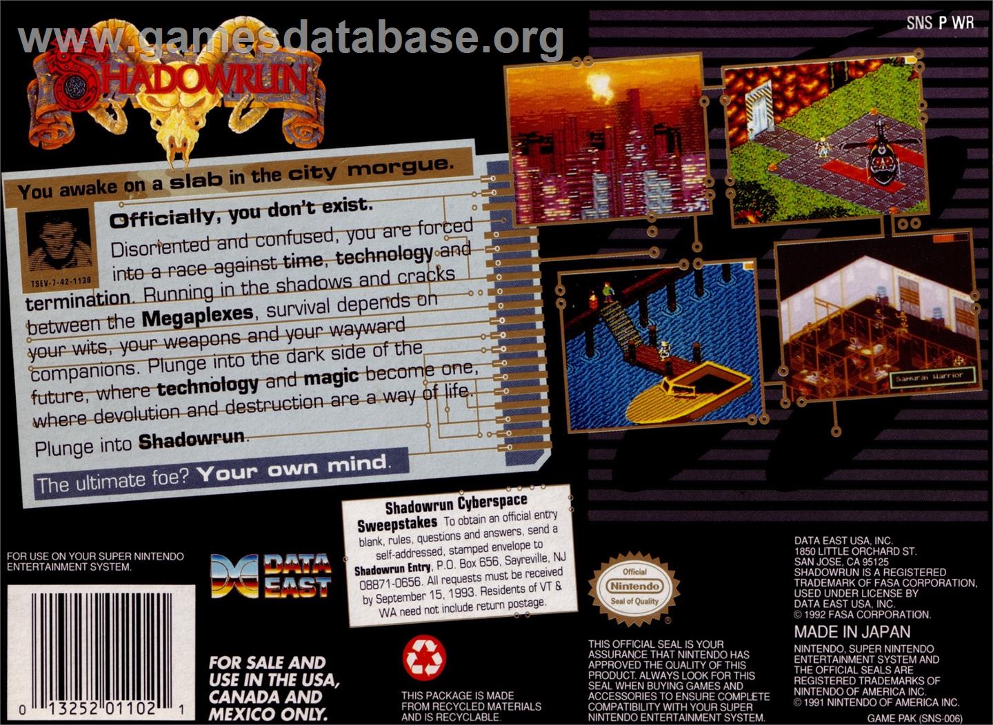 Shadowrun - Nintendo SNES - Artwork - Box Back