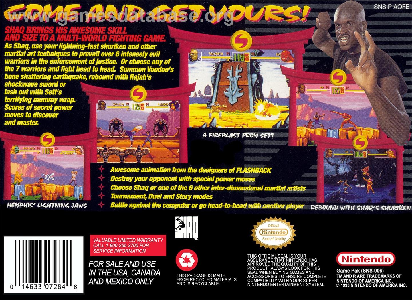 Shaq Fu - Nintendo SNES - Artwork - Box Back