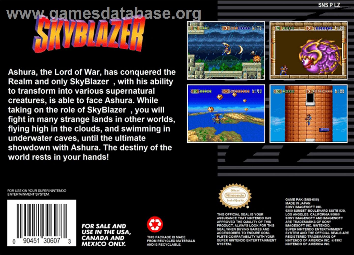 Skyblazer - Nintendo SNES - Artwork - Box Back