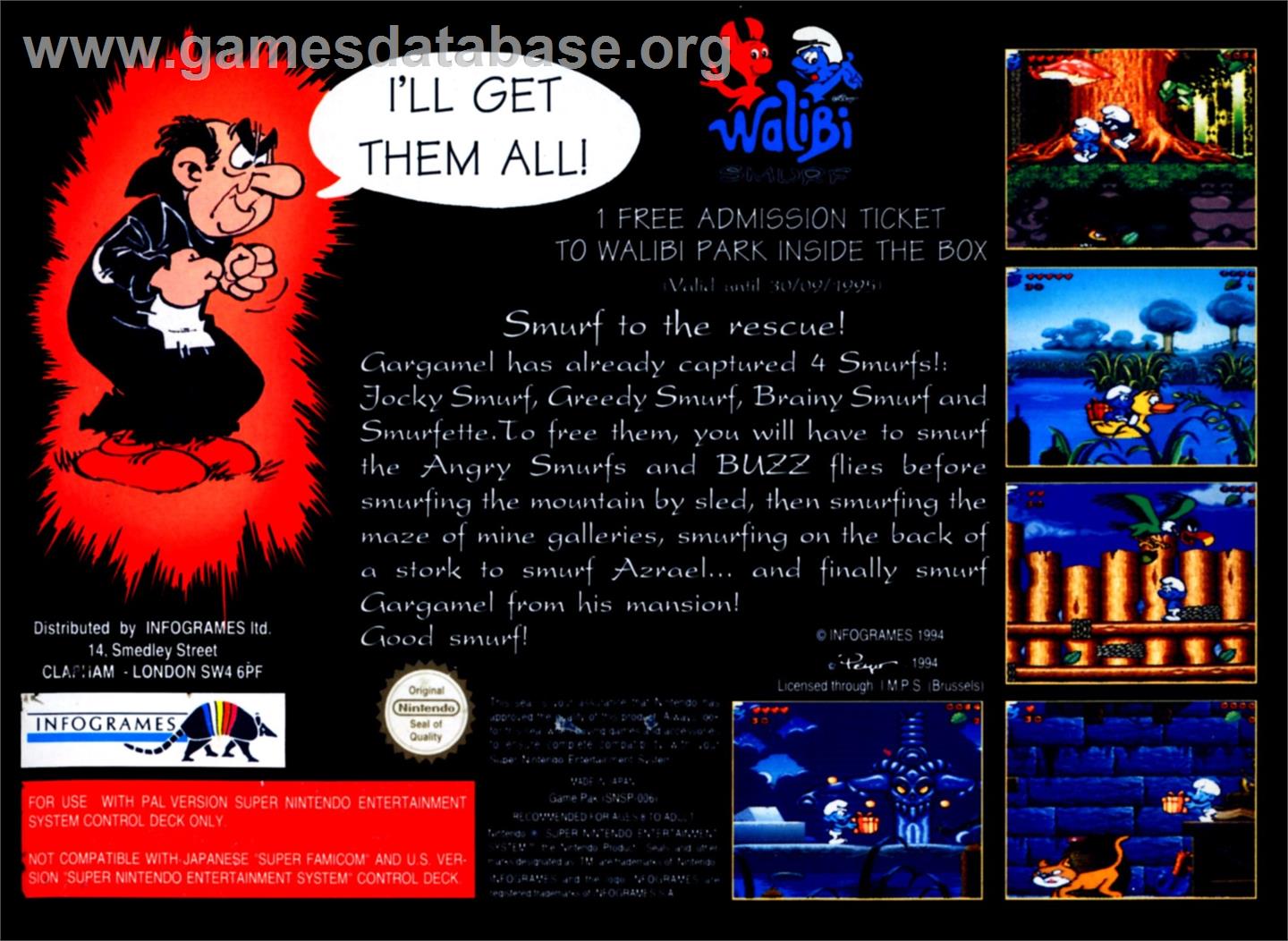 Smurfs, The - Nintendo SNES - Artwork - Box Back